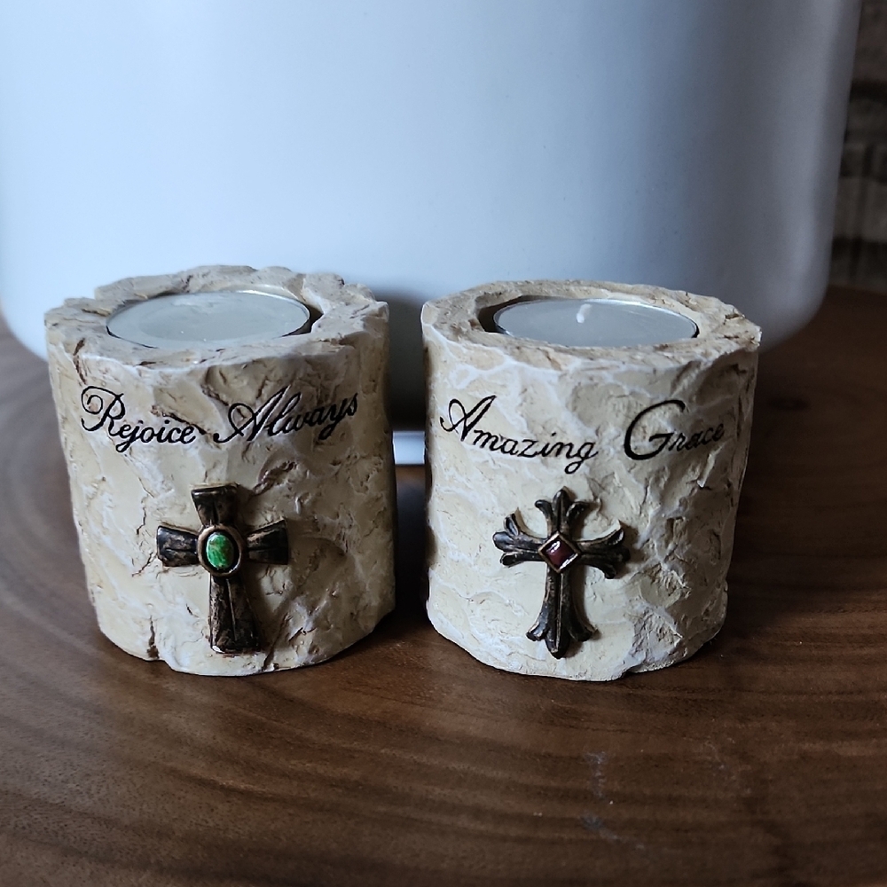 Hallmark Rustic Candle Holders with Cross Accents